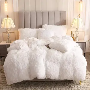 Sang trọng Tím Sợi nhỏ nhung Fluffy giường lót bedsheet Duvet cover Comforter xù xì bedding Set cho phòng ngủ đám cưới 10 40