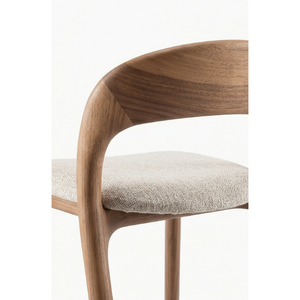 Taburete de bar moderno de madera de teca de lujo, con un diseño curvado elegante y asiento tapizado para una elegancia atemporal. - Product Image 2