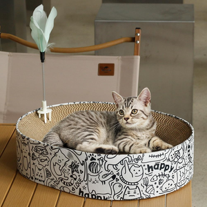Cat Scratcher Cardboard, 2in1 Oval Cat Scratcher Bed for Indoor Cats Cat, <b>Scratch</b> <b>Pad</b> Bowl with Scratching Toy - Product Image 1
