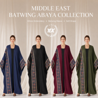 Abaya Kimono Ouvert en Coton Bleu Marine Yilixin Personnalisé pour Femme, Bordures Brodées Ethniques, OEM ODM Marque Privée, Style Modeste de Dubaï
