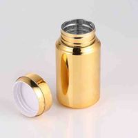 Flacon en plastique de luxe électroplaqué or et argent pour médicaments, vide, 80 ml, 120 ml, en PET, avec ouverture facile, pour le stockage de capsules et de pilules, emballage