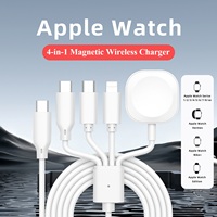 Pengisi Daya Nirkabel Magnetik 4-in-1 untuk Apple Watch Ultra Series, Stasiun Pengisian Cepat dengan USB-C, Micro-USB, Kabel Ringan