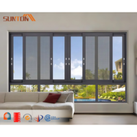 Fenêtre coulissante horizontale à double vitrage avec cadre en alliage d'aluminium personnalisé, résistante aux ouragans, fenêtres virtuelles en aluminium