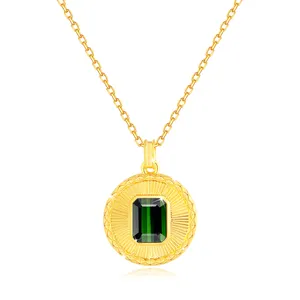 Classic Luxury Gold Jewelry Dubai Style Woman Bridal Gift 18K Gold Natural Emerald Gemstone Pendant