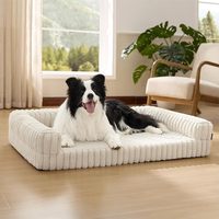 L Hundebett & Sofa, Wasserdichtes Memory-Schaum Haustierbett mit Erhöhten Kanten, Rutschfester Basis, Abnehmbarem & Waschbarem Cordbezug