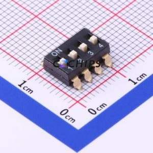 TO-04 DIP Switch SMD-8P,6.3x10.2mm Switch Flat Toggle, Raised Type 4 2.54mm Black - Product Image 1