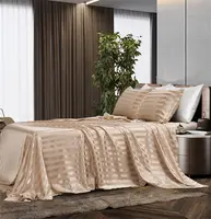 Juego de sábanas de satén Jacquard, ropa de cama de lujo a rayas de alta calidad, 4 piezas (sábana bajera, Sábana bajera ajustada)