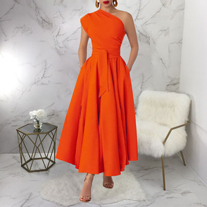 Abito Midi Estivo da Donna, Sexy Monospalla <span class=keywords><strong>con</strong></span> Schiena Scoperta, Vita Alta, Svasato <span class=keywords><strong>con</strong></span> <span class=keywords><strong>Spacco</strong></span> <span class=keywords><strong>Laterale</strong></span>, Stile Minimalista, Elegante per Feste e Serate - Product Image 4