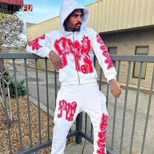 <span class=keywords><strong>Felpe</strong></span> con Zip in bianco e pantaloni della tuta a gamba larga con stampa DTG personalizzati di alta qualità e Set di <span class=keywords><strong>felpe</strong></span> da <span class=keywords><strong>uomo</strong></span> in due pezzi - Product Image 3