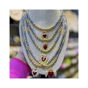 <span class=keywords><strong>ทับทิม</strong></span>หัวใจศักดิ์สิทธิ์ของพระเยซูสร้อยคอจี้เครื่องรางทรงเรขาคณิตลูกปัดทองแดงเงินคริสตัลลูกปัดสร้อยคอโซ่ลูกปัดหรูหราสำหรับผู้หญิง - Product Image 1