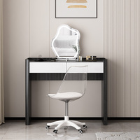Coiffeuse de chambre moderne et minimaliste en chêne massif avec miroir éclairé LED et rangement intégré pour la fin du lit