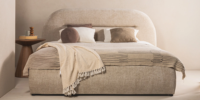 Lit double rembourré Luno 140x200 avec espace de rangement beige