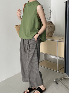 <span class=keywords><strong>กางเกง</strong></span>ขายาวทรงหลวมสไตล์ญี่ปุ่น<span class=keywords><strong>ลาย</strong></span>ตาราง  ผ้าฝ้าย 100% ระบายอากาศได้ดี  จับจีบด้านหน้า  เอวยางยืด  สำหรับผู้หญิง - Product Image 5