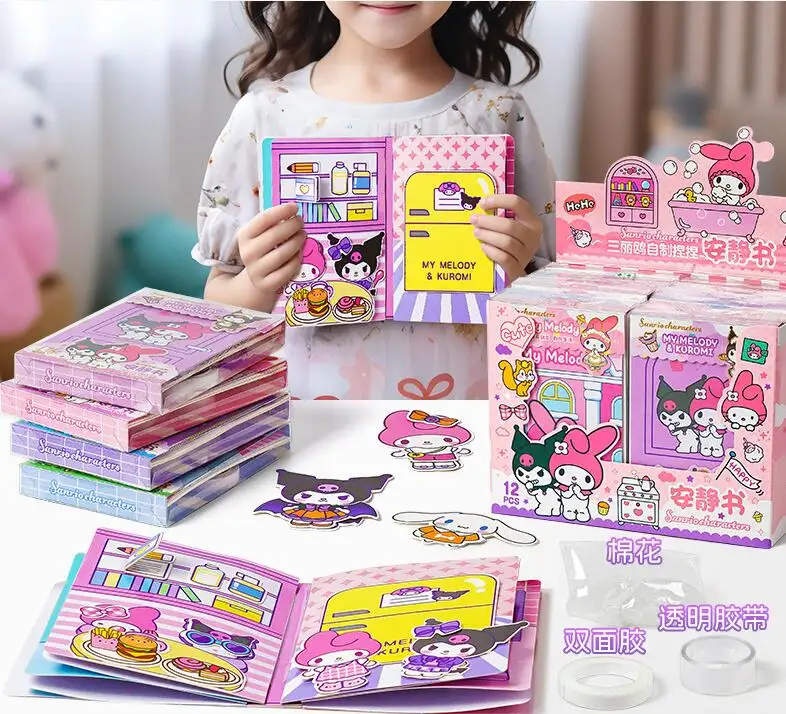XUX 6 Stiele Kawaii Kuromi Melodie Serie Schülerin Mädchen DIY-Spielzeug ruhige Bildung mini DIY-Buch-Aufkleber 3D