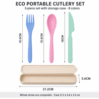 Ensemble de couverts réutilisables écologiques en paille de blé, 3 pièces (cuillère, fourchette, couteau), portable pour le voyage, le bureau, le pique-nique et la boîte à lunch