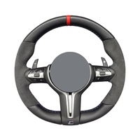 Volant sport en cuir perforé noir en forme de D, vente directe usine, couleur de couture personnalisée, taille de poignée 35 mm, F10/F30