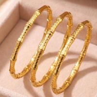 Bracelet manchette élégant en acier inoxydable plaqué or 18 carats, motif bambou taillé diamant, poli miroir, gravé, accessoires pour femmes
