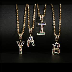 Collar con colgante de letra del alfabeto, cadena chapada en oro y latón <span class=keywords><strong>Simple</strong></span>, 26 letras personalizadas de circonio - Product Image 3