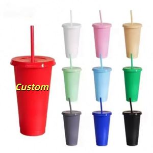 Custom Personalized logo 24OZ 710ML Ultra-high Capacity PP Colorful Disposable Plastic Cup with Straw for Party and Activity - Product Image 1