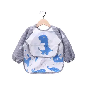 Tablier d'alimentation en polyester imperméable à manches longues pour enfant, fille et garçon