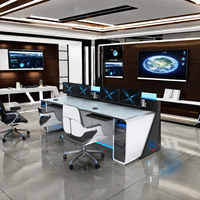 Bureau de luxe, mobilier commercial, poste de travail de la console centrale de commande et de surveillance avec lumières LED