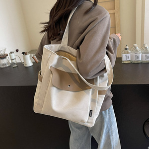 Nylon Oxford Tote Bag Large Capacity Crossbody Water Resistant Everyday Commuter Office Shoulder Bag Black Gray Off White - Product Image 4