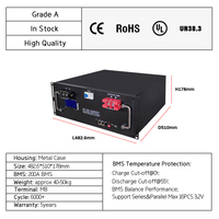 Rak baterai tenaga surya 51.2V /48V 100AH 5kW, rak Server daya penyimpanan energi untuk penggunaan rumah 10KW