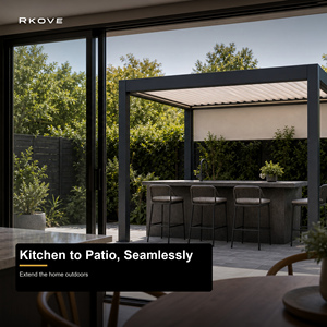 Pérgola Bioclimática de Aluminio RKOVE de 3x6m, Montada en Pared, con Techo de Láminas Ajustables Motorizadas y Tira de Luces LED para Patio Exterior - Product Image 6
