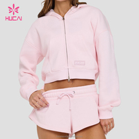 ODM Sweat à capuche zippé court pour femme, personnalisé et brodé, en molleton de coton chaud, de haute qualité, uni, oversize, pour le sport et la gym