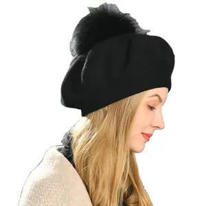 冬の毛皮のボールは女性のための暖かいカスタムフレンチベレー帽の帽子を保ちます