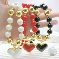 CH-LAN1266 Trendy Rood Wit Zwart Ronde Kraal Ketting Acryl Kraal Ketting Koper Hart Charms Ketting Sieraden Groothandel
