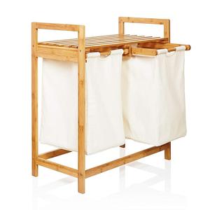 <span class=keywords><strong>Cesto</strong></span> de <span class=keywords><strong>Ropa</strong></span> <span class=keywords><strong>Doble</strong></span> de Bambú con Dos Secciones y Estante - Product Image 6