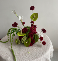 Centerpiece Bunga Pernikahan Kecil Gaya Baru, Bola Bunga Hydrangea Burgundy Hijau 30 Cm untuk Dekorasi Meja