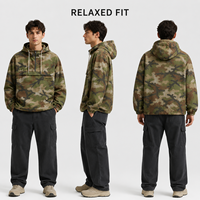 Blousons Anorak Homme Personnalisés Camouflage Ripstop Demi-Zip à Capuche Coupe-Vent avec Patch Tissé Légers et Amples pour le Streetwear