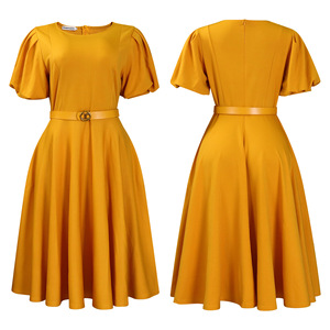 Vestido Maxi de Manga Corta con Cuello Redondo y Cintura Natural, Estilo Africano, Ecológico, Teñido Liso, para Mujer - Product Image 5