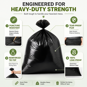 Bolsas de Basura Negras para el Hogar, Bolsas de Plástico Impermeables con Cierre de Lazo, en Rollo - Product Image 2