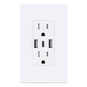 USA GFCI High Quality 2 USB-A 1 USB-C Type C 125V 15A Switch Wall Socket Receptacles Usb Wall Electrical Outlet