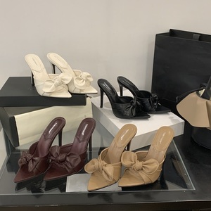 Pointed Toe 2025 10CM Bow Stiletto Luxury Women Shoes High Sandals Slides <b>Pumps</b> Open Toe Slippers - Product Image 1