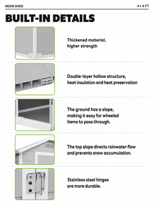 Abri de <span class=keywords><strong>jardin</strong></span> en résine Airaj 4x6 pieds, entrepôt à l'étranger en stock, abri à outils de <span class=keywords><strong>jardin</strong></span> extérieur imperméable - Product Image 3