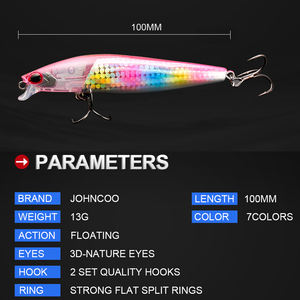 JOHNCOO — appât dur flottant de qualité professionnelle pour la pêche, leurre pour attraper des poissons, matériel pour pêcher les ménés, avec paillettes, 100mm, 13g, nouveau modèle <span class=keywords><strong>en</strong></span> vogue - Product Image 2