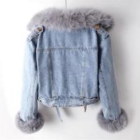 2025 automne hiver nouveau détachable fausse fourrure doublure intérieure Denim veste femmes haut court femme chaud Parker vêtements d'extérieur
