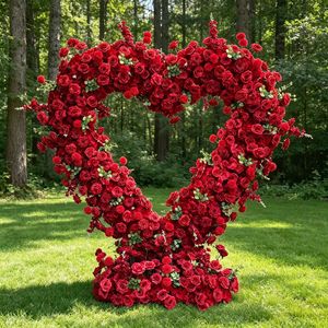 Arco Floreale a Forma <span class=keywords><strong>di</strong></span> Cuore in Seta <span class=keywords><strong>di</strong></span> Alta Qualità, Sfondo con Rose Rosse Artificiali, Vendita all'Ingrosso - Product Image 2