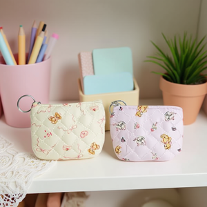 Portamonete a forma di orsetto carino 10x8,5 cm, portafoglio trapuntato con cerniera per donne e ragazze, mini portatile con motivo a cartoni animati - Product Image 3