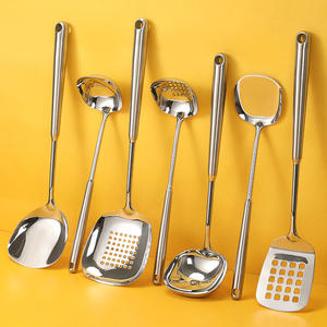Ensemble de cuillères de cuisine en acier inoxydable, 4 pièces, manche long, ustensiles de cuisine résistants à la chaleur pour Wok, écumoire, spatule - Product Image 2