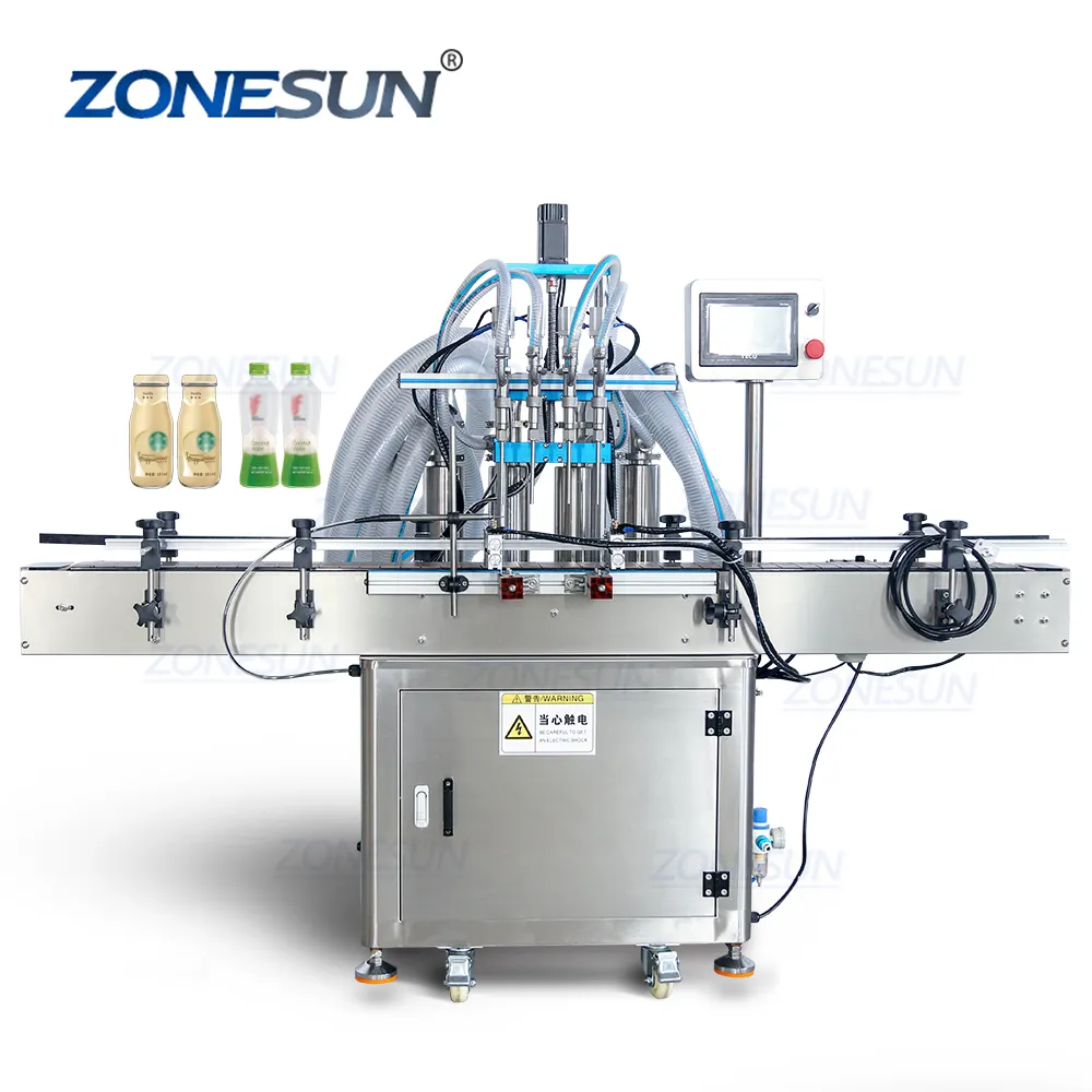 Zonesun ZS-SV4HS Automatische 4 Heads Servo Zuiger Pomp Sap Drank Kwantitatieve Cosmetische Fles Vloeibare Vulmachine