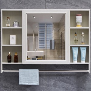 Bathroom Vanity Mirror Cabinet <b>Wall</b> Mounted <b>With</b> Shelf Waterproof Storage 60+In White Frame Illuminated <b>Plug</b> Powered - Product Image 1