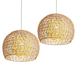 Vente en gros décoration moderne 15W fait à la main en osier suspension lumière rotin cuisine bambou tissé lampe lustre