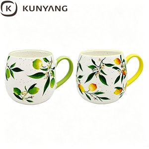 แก้วกาแฟเซรามิคลายดอกเลมอน แก้ว<span class=keywords><strong>ชา</strong></span>พอร์ซเลนทรงกลมลายใบไม้  ภาชนะดื่มชาสำหรับใช้ในบ้าน รับทำโลโก้ ขายส่ง - Product Image 1