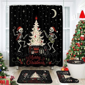 Black Skeleton Christmas Tree Polyester Shower <b>Curtain</b> <b>Bathroom</b> <b>Curtain</b> Digital Print Custom Print Waterproof Bulk Wholesale - Product Image 1