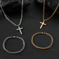 Chaîne cubaine en acier inoxydable poli six faces avec pendentif croix – Bijoux minimalistes pour hommes, vente en gros, succès commercial